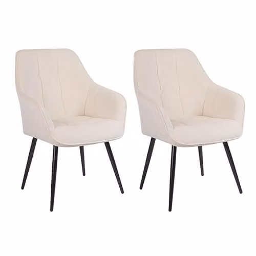 Simpa Set of 2 Cream Velvet Modern Tub Accent Dining Chairs with Armrests – 1