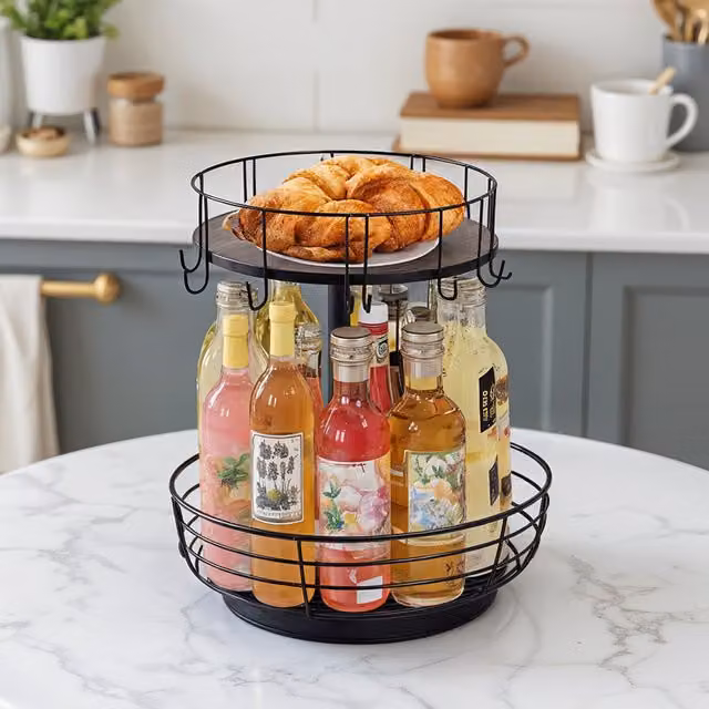 Lifeideas 2-Tier Rotating Storage Rack in Black