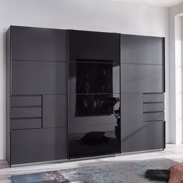 TJS Saigon Solo Sliding Wardrobe in Graphite Black, Width: 270 cm