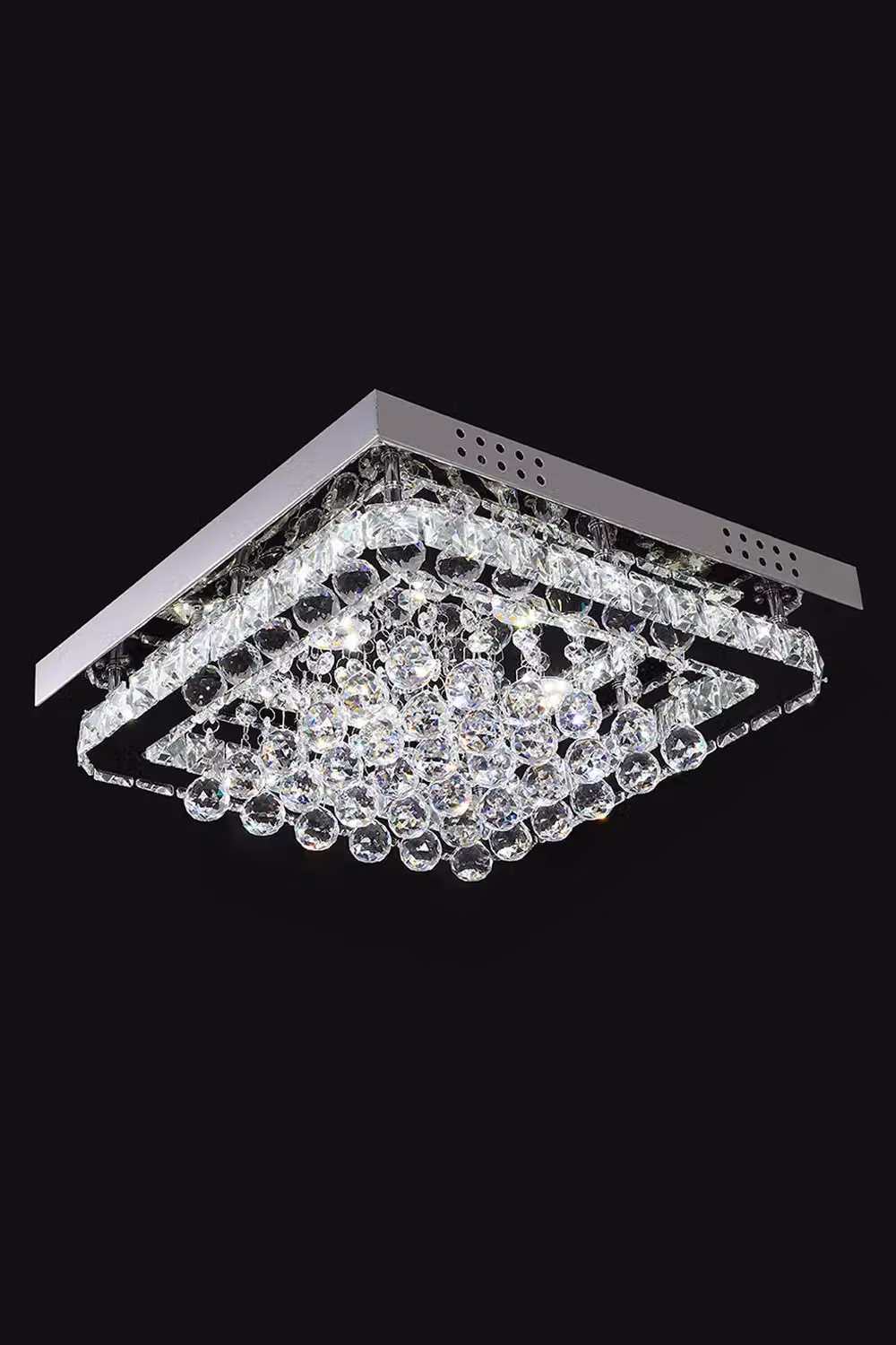 Living and Home Luxury Square Crystal Flush Mount Ceiling Light with Chrome and Silver Frame – 3