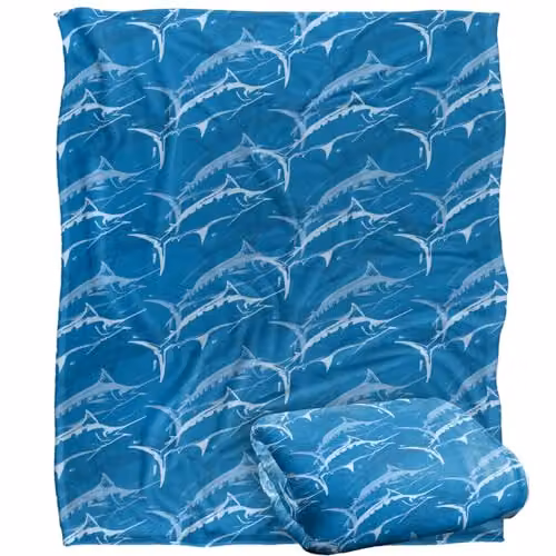 JQ Licensing Marlin Mosaic Fishing Pattern Super Soft Fleece Throw Blanket, White, W/D/H: 152 x 127 cm – 1