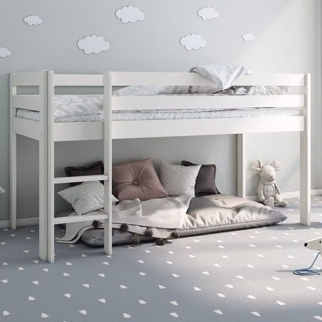 Noomi Nora Midi Childrens Bed Frame in White Lacquered Solid Pine Wood