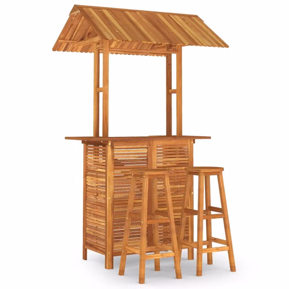 Berkfield Home 3 Piece Acacia Wood Garden Bar Set in Brown – 2