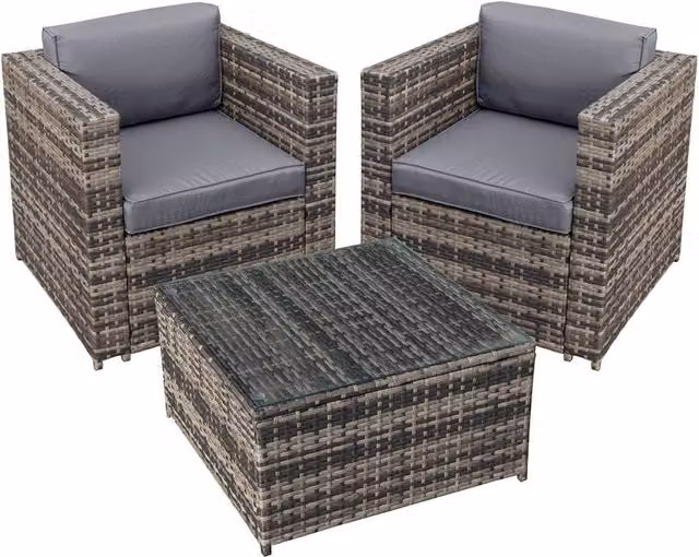 Oseasons Malta Rattan 2 Seat Tea for Two Set in Walnut Grey and Brown with Cushions