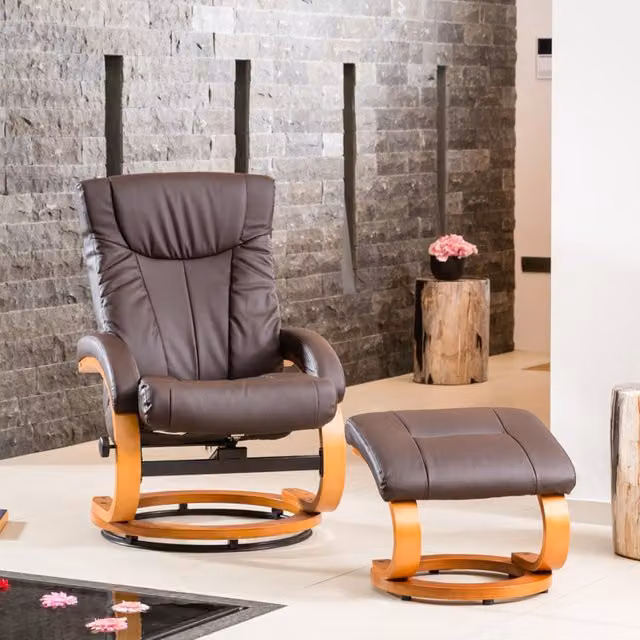 Artemis Home Modena Brown Synthetic Leather Swivel Relax Recliner with Ottoman