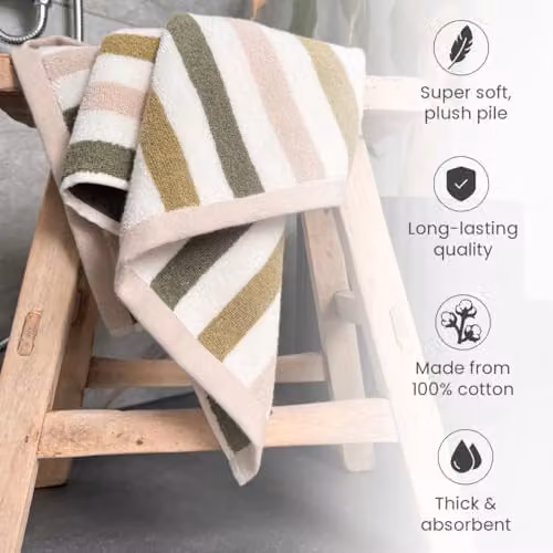 Allure Bath Fashions Cali Striped Cotton Towel Set, Pack of 2, Green, W/H: 70 x 140 cm – 5