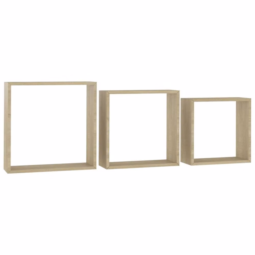 Berkfield Home Wall Mounted Cube Shelves, 3 Piece Set, Sonoma Oak, Light Brown – 2