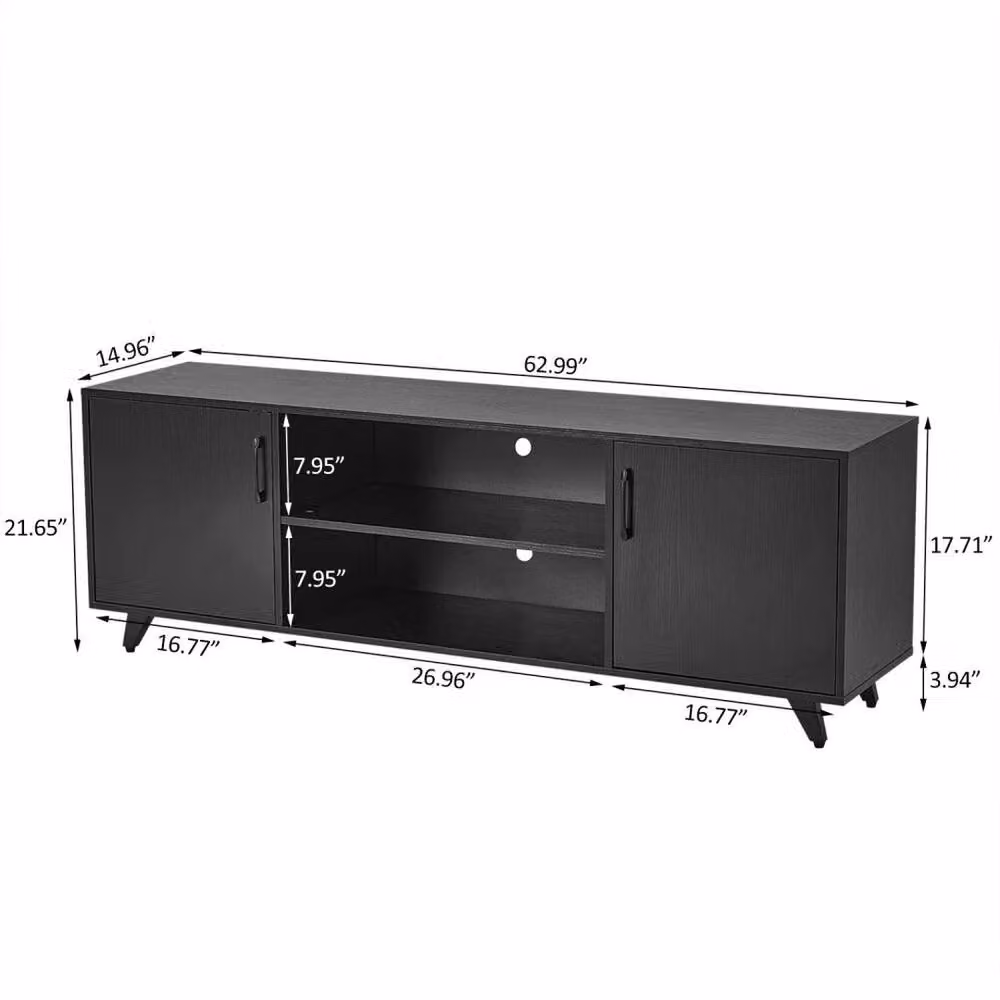 KORVIXA Black Modern Wood 2 Door TV Unit Stand Cabinet – 2