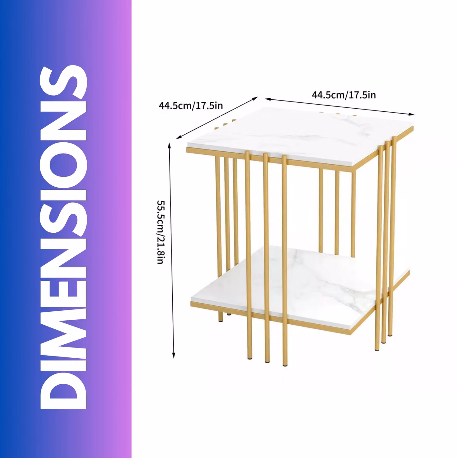 Pirlo Plush 2 Tier Square Faux Marble Side Table in Gold and White – 2
