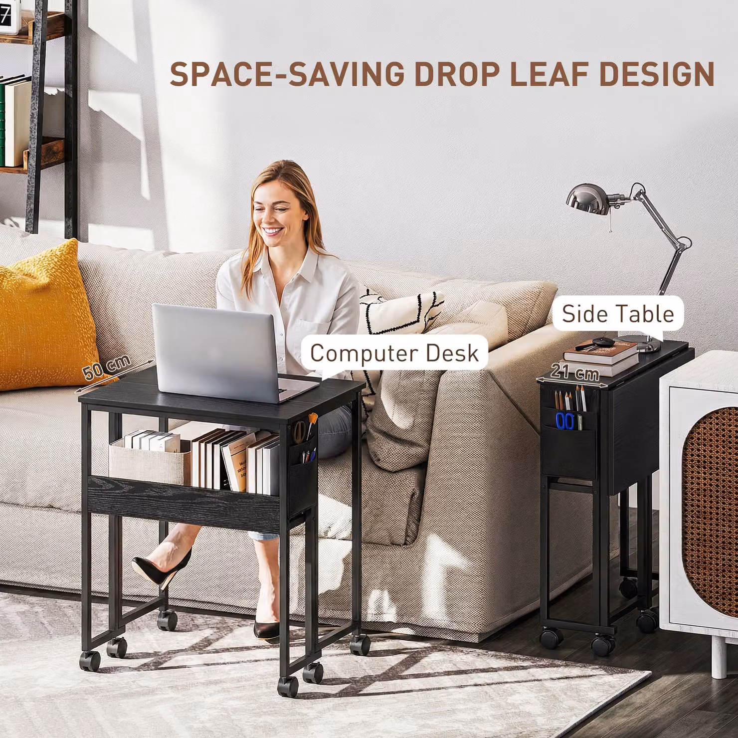 HOMCOM Black Drop Leaf Writing Desk for Home Office – 4
