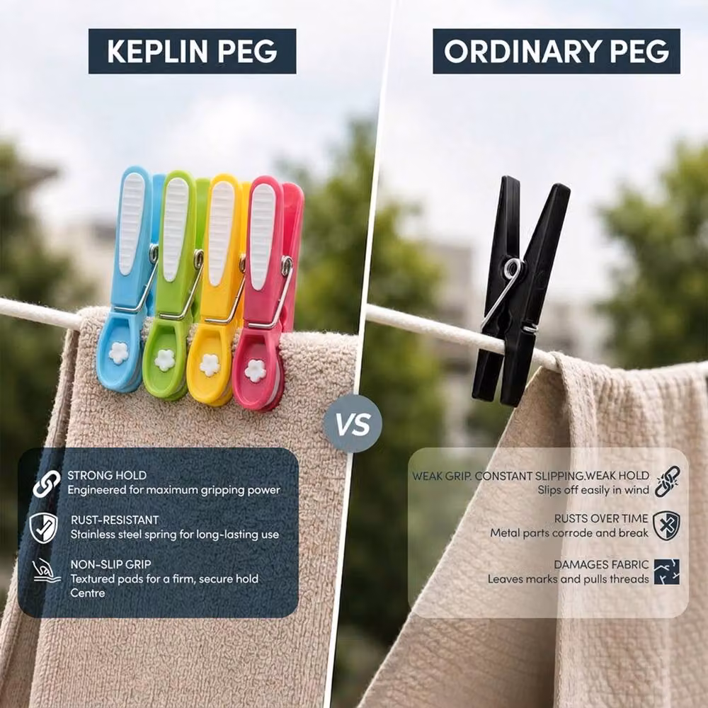Keplin 48-Pack Multicolour Clothes Pegs with Metal Spring for Washing Lines – 8