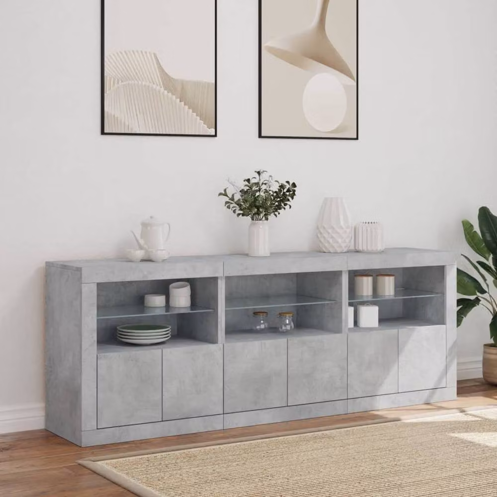 Berkfield Home Modern Sideboard with Integrated LED Lights in Concrete Grey, W: 181.5 cm, D: 37 cm, H: 67 cm – 3