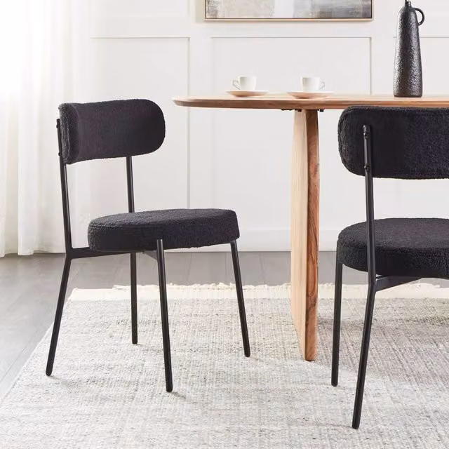 Wyld and Coco Black Bouclé Dining Chairs Set of 2 with Matt Metal Legs – 1