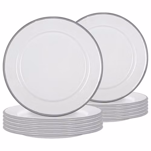 Argon Tableware Enamel Side Plates, Set of 12, Grey and White, Diameter: 20 cm – 1