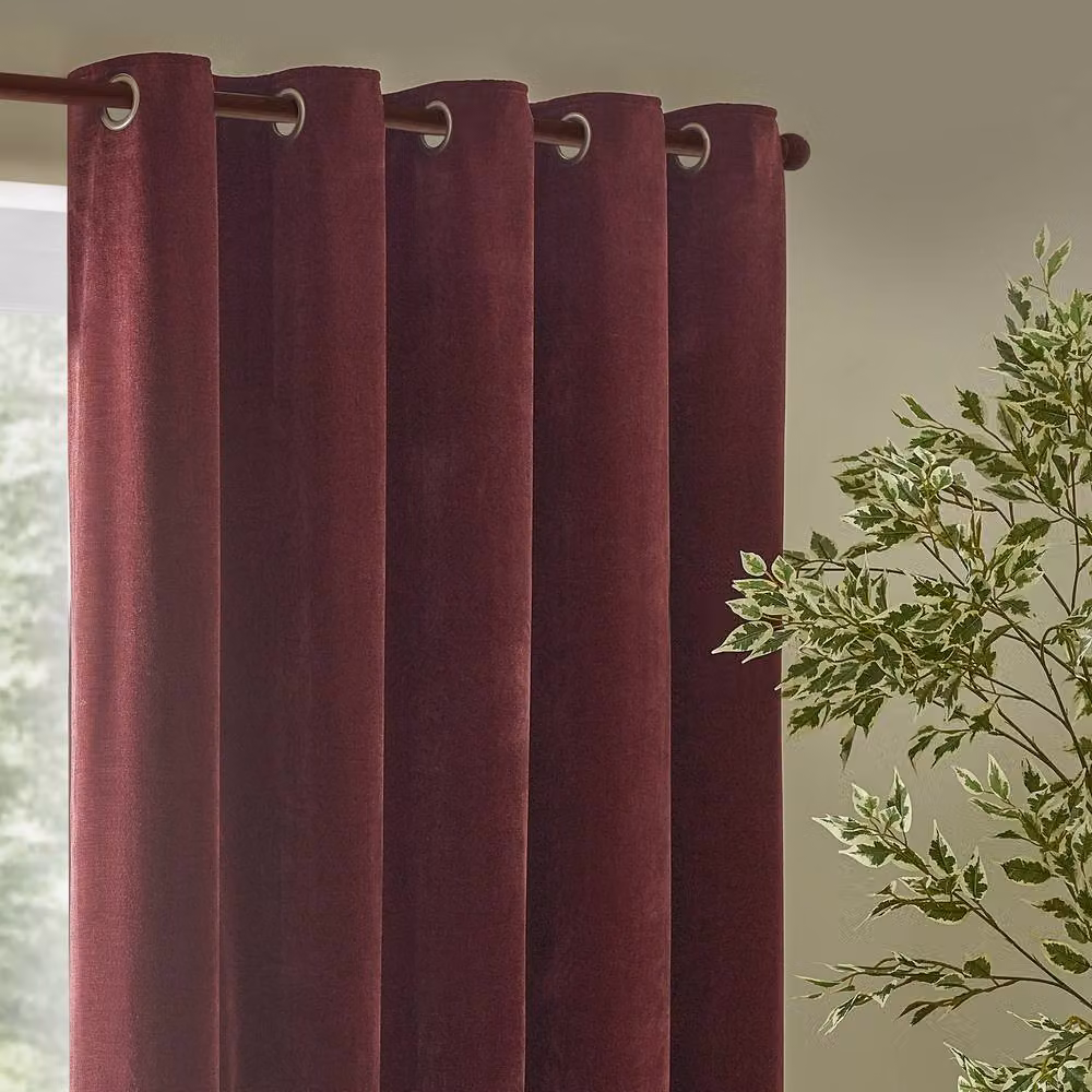 Yard Heavy Chenille Velvet Eyelet Curtain Pair in Red, Width: 168 cm, Drop: 229 cm – 2