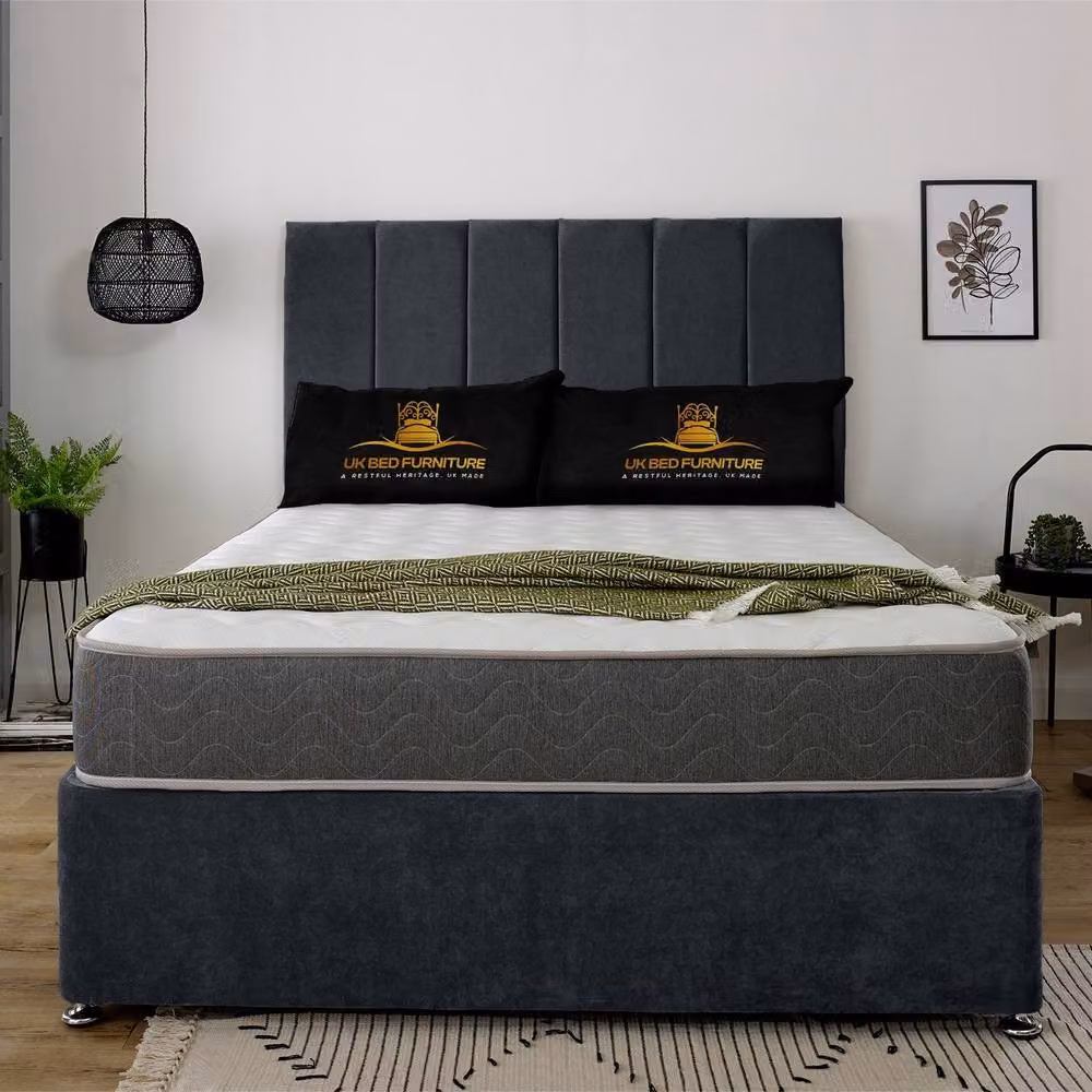 UK Bed Furniture Savannah Small Double Divan Bed with 2 Drawers and 26 Inch Headboard in Charcoal Grey – 2