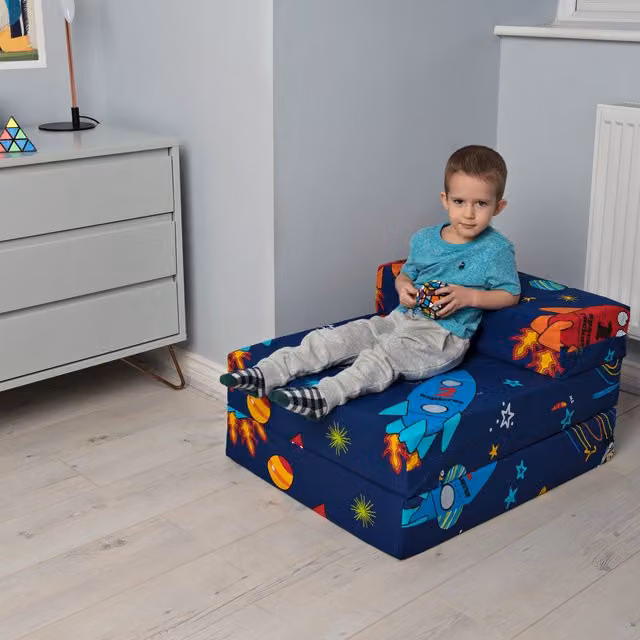 Ready Steady Bed Space Boy Kids Z Mattress Futon Bed in Blue