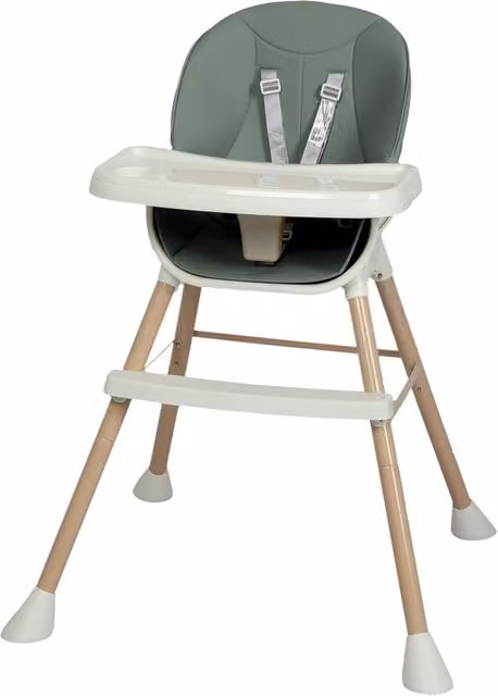 Dekko 6-in-1 Adjustable Baby High Chair with Five-Point Harness and Synthetic Leather Cushions, Green and Grey