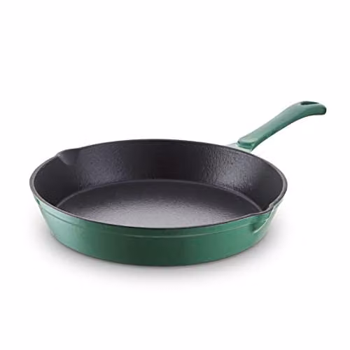 Tower Enamelled Cast Iron Round Frying Pan with Pouring Spout, Green and Black, Diameter: 26 cm