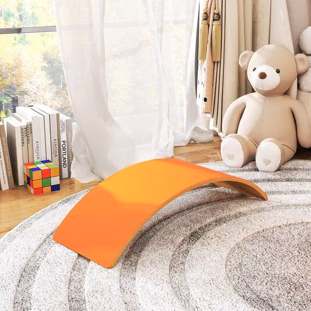 AIYAPLAY Wooden Balance Board Rocker with Felt in Orange