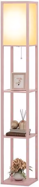 FORGEVIO Pink 3-Tier Wooden Floor Lamp with Fabric Shade