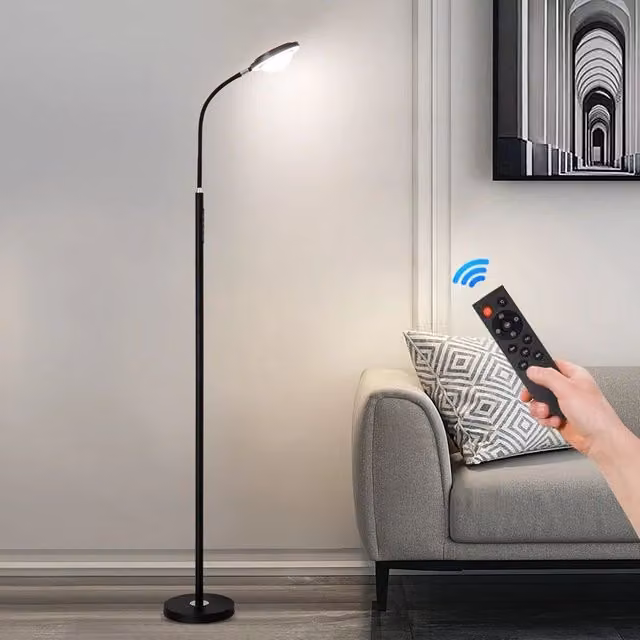 Garwarm Modern Black LED Task Floor Lamp with Remote Control and Dimmable Touch Control