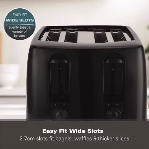 Hamilton Beach Essentials 4 Slice Toaster, 1300W, Black – 4