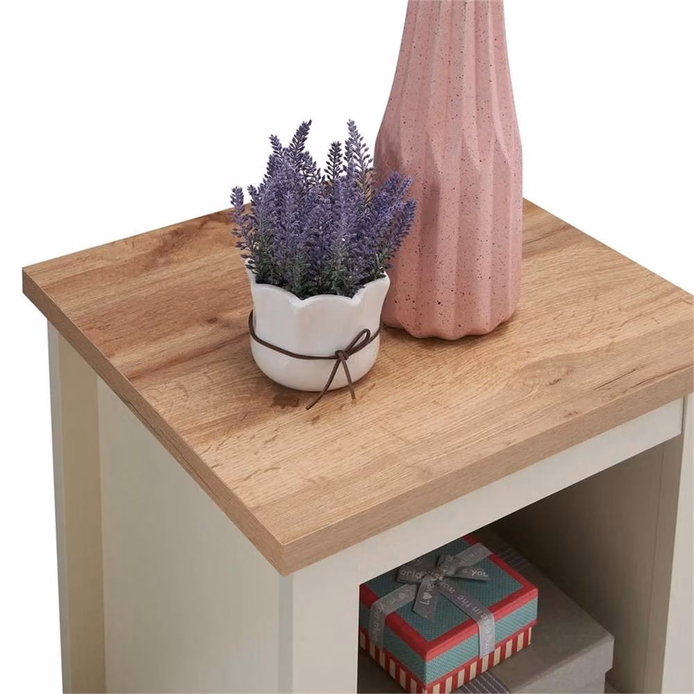 Nordara Oak Top Side Lamp Table in Cream and Beige with Shelf – 4
