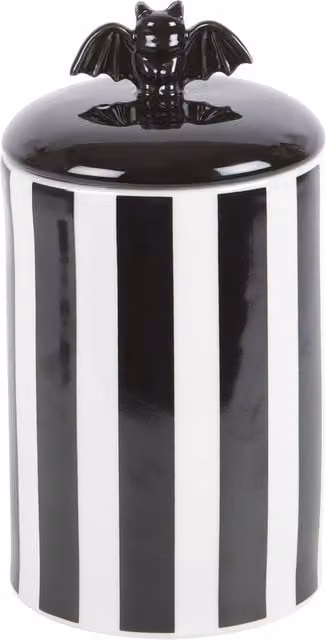 Something Different Striped Bat Ceramic Jar in Black, H: 20.5 cm, W: 10.7 cm, D: 10.7 cm