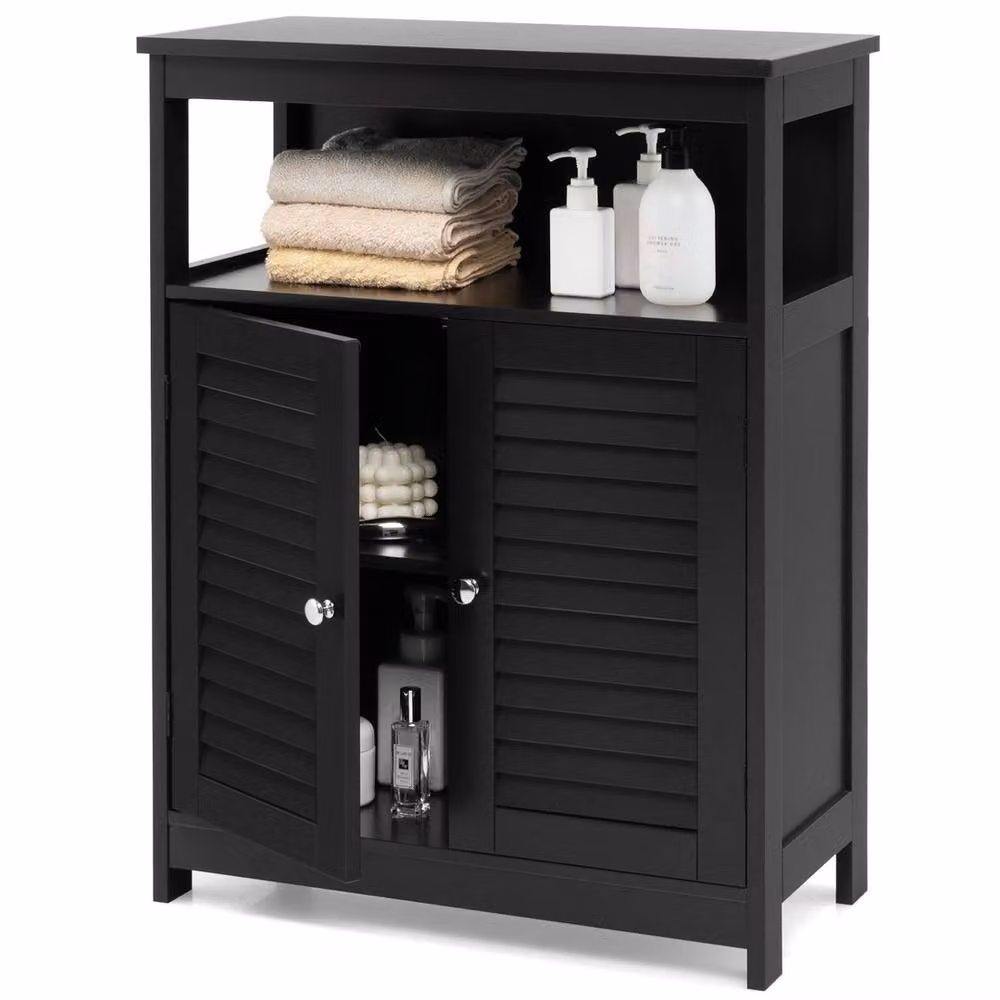 Havendro Black Wooden Bathroom Floor Cabinet with Roll Shutter Doors and Internal Shelves – 5