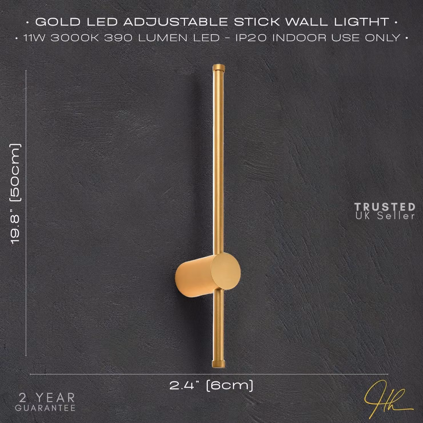 Happy Homewares Modern Gold Metal LED Up and Down Bar Wall Light Fitting – 2