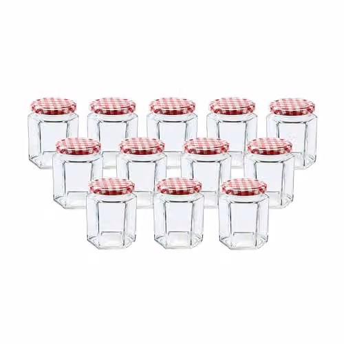 Simpa 12 Pack Glass Jam and Preserve Jars with Red Screw Top Lids, 280ml each