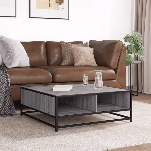 Berkfield Home Grey Sonoma Square Coffee Table with Metal Sled Base, W/D/H: 80 x 80 x 30 cm