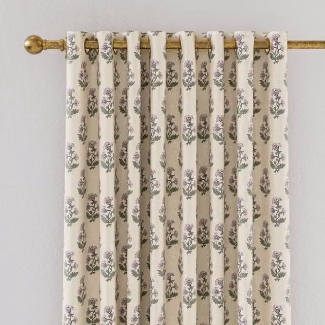 Joules Chamomile Floral Blackout Eyelet Curtains, Oat/Lilac, W: 228.6 cm, H: 228.6 cm