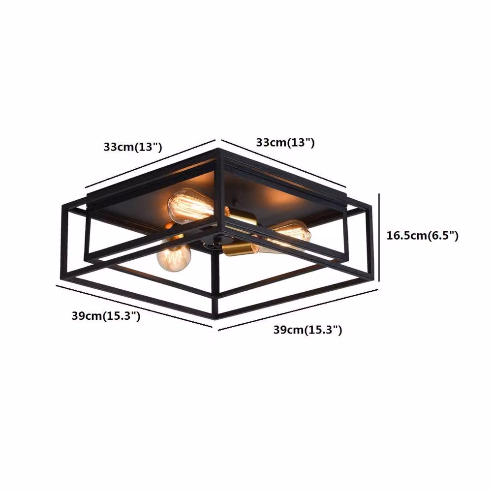 NIVOR Industrial 3-Light Black Ceiling Light with Transparent Glass Shades for Hallway, Bedroom or Living Room, E27 – 2