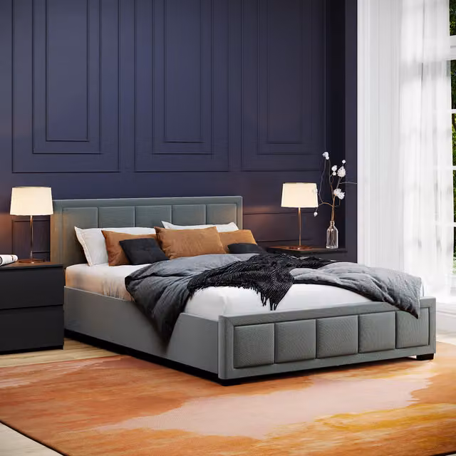 Vida Designs Vanita Modern Upholstered Fabric Bed in Grey, W/D/H: 140 x 200 cm