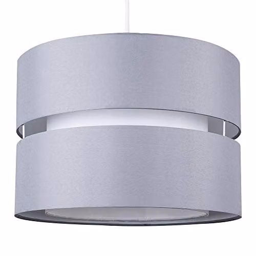 ValueLights Modern 2 Tier Grey and White Fabric Cylinder Ceiling Light Shade with 10W Warm White LED Bulb, Width: 35 cm