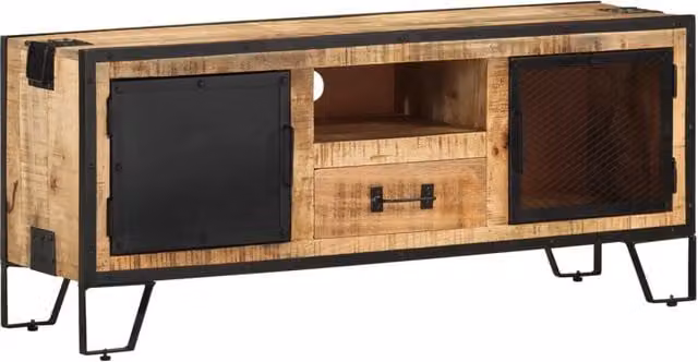 Berkfield Home Industrial TV Cabinet in Brown Multicolour Rough Mango Wood W/D/H: 110 x 31 x 46 cm