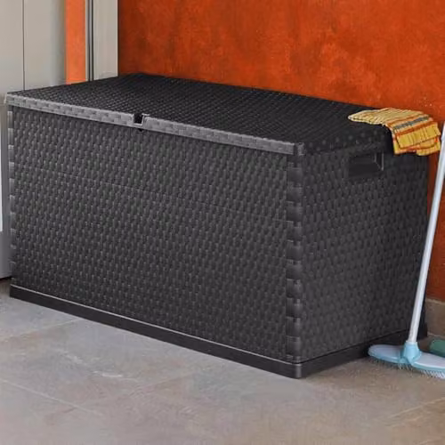 vidaXL Lockable Garden Storage Box in Anthracite PP Rattan for Patio, Terrace or Balcony – 4