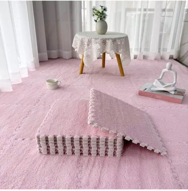 Living and Home 12-Piece Interlocking Plush EVA Floor Tiles in Pink – 1