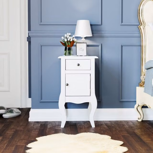 Nishano Shabby Chic Bedside Table with One Drawer and One Door, White