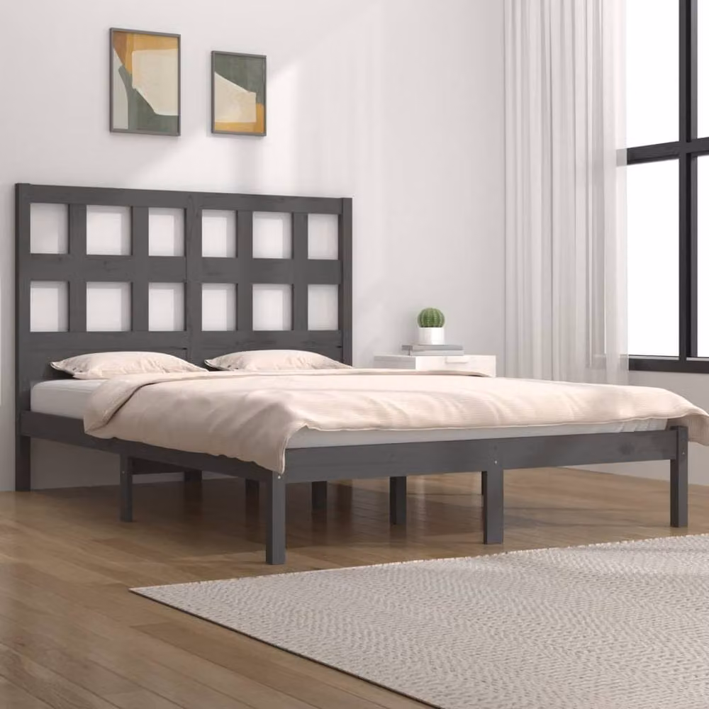 Berkfield Home Beautiful Bed Frame in Grey Solid Pine, W/D/H: 200 x 200 x 205.5 cm – 2