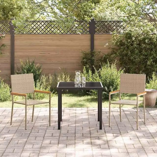 Berkfield Home Stacking Garden Chairs, 2 Pack, Beige Poly Rattan with Armrests – 1