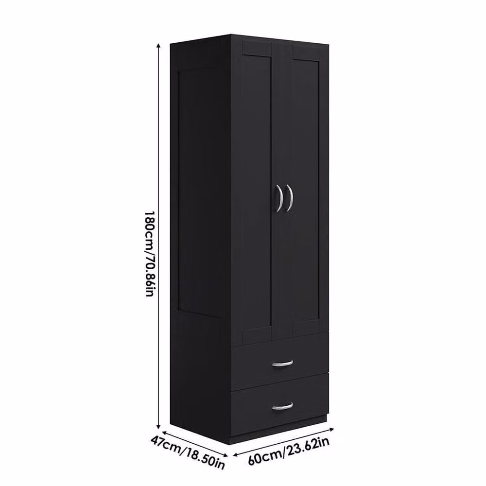 KORVIXA Modern Black Wooden 2-Door Tall Wardrobe with 2 Integrated Drawers, W/D/H: 100 x 100 x 100 cm – 2