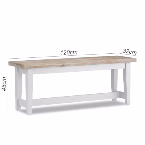 Statement Furniture Florence Solid Acacia Hardwood Dining Bench, White, W: 120 cm, H: 45 cm, D: 32 cm – 2