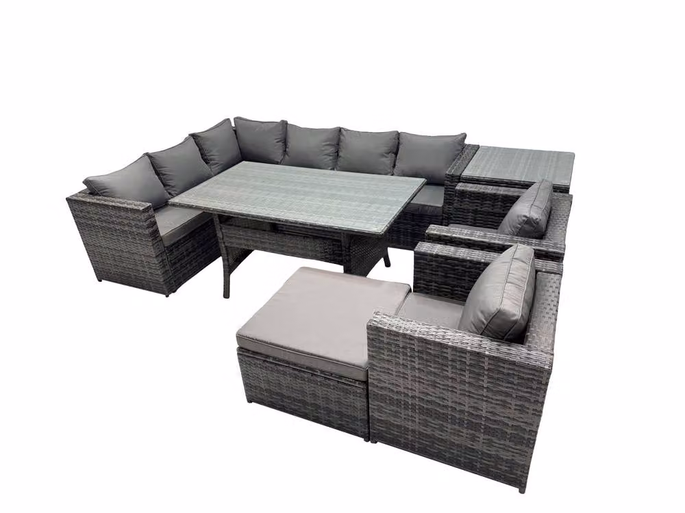 Fimous Modern Outdoor PE Rattan Sofa Set in Anthracite Grey with Matching Ottoman and Coffee Table – 2