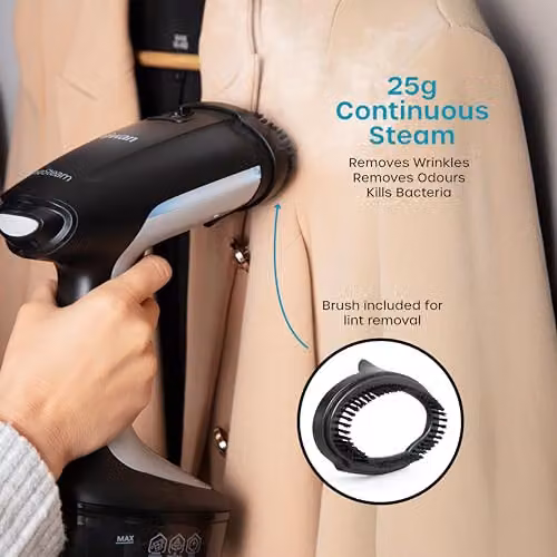Swan Handheld Portable Garment Steamer with Ceramic Steam Panel, 1500W, Black or Grey – 5