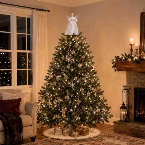Samuel Alexander Classic White Christmas Angel Tree Topper with Silver Wings, Height: 45 cm – 2