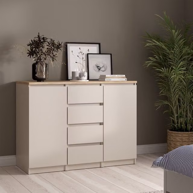 Furniture To Go Naia 2 Door Modern Sideboard in Cashmere Jackson Hickory and Beige
