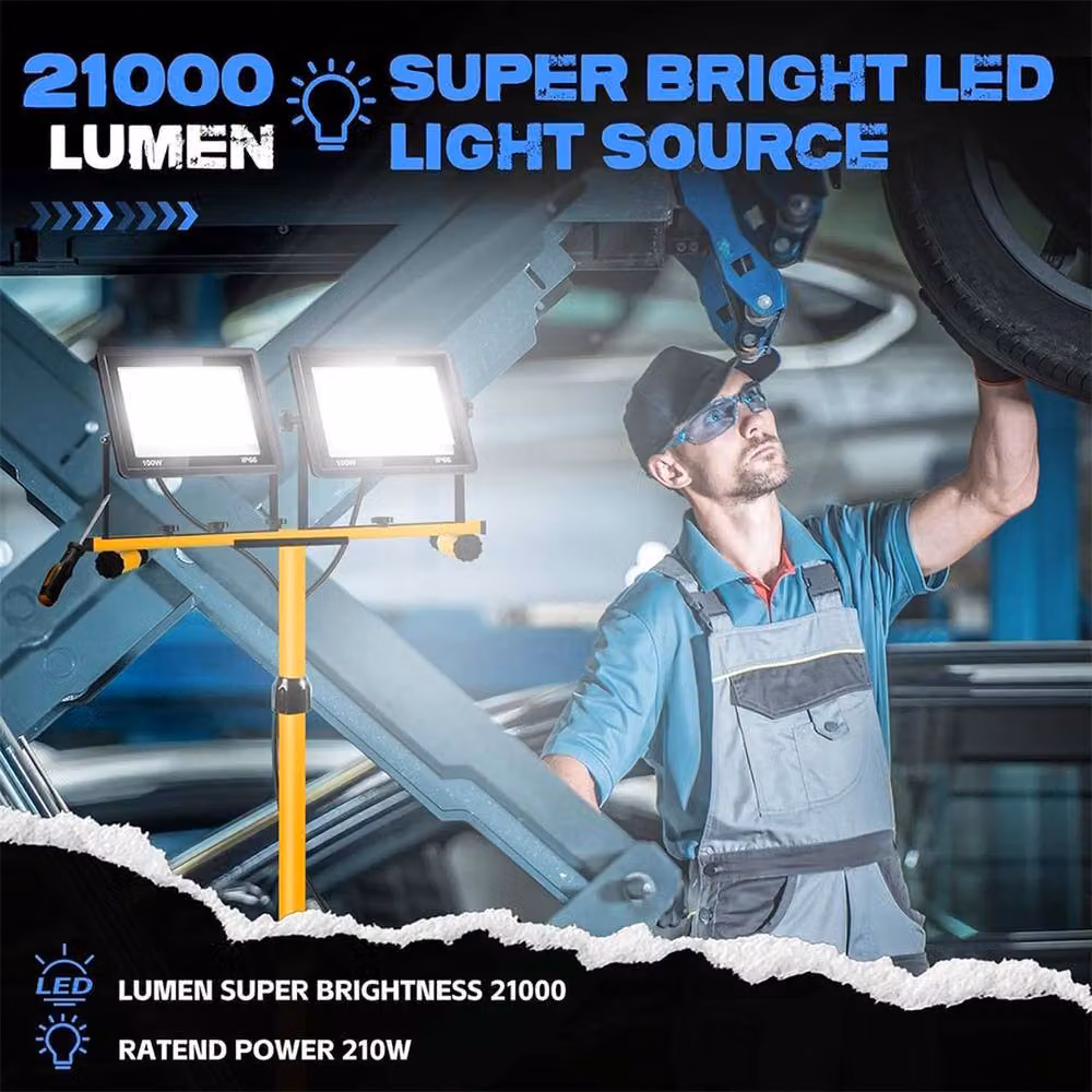 Hinsinc 2x50W Twin LED Tripod Floodlight, IP66 Waterproof, Yellow – 5
